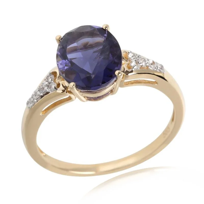 Women’s pearl ring-14Kt Yellow Gold Iolite and White Natural Zircon Ring