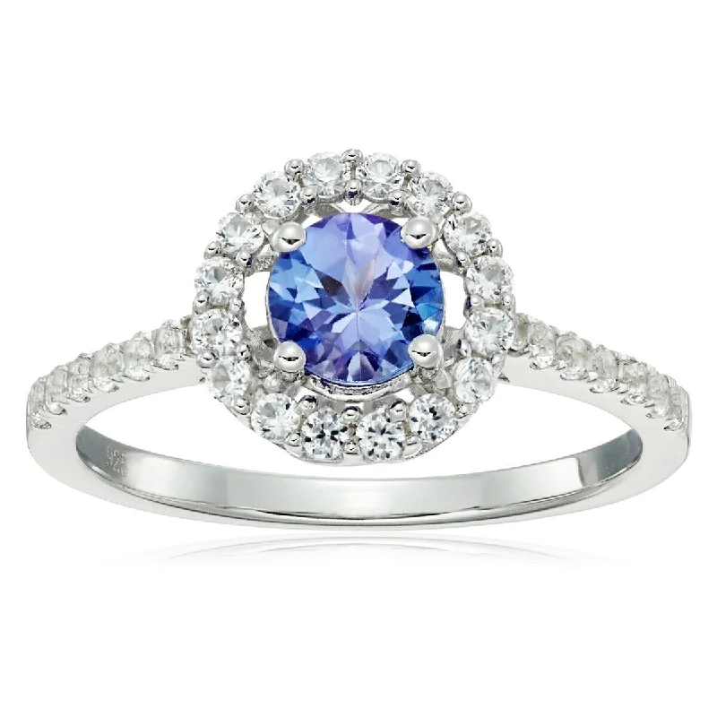 Women’s custom ring-925 Sterling Silver Tanzanite and Created White Sapphire Ring