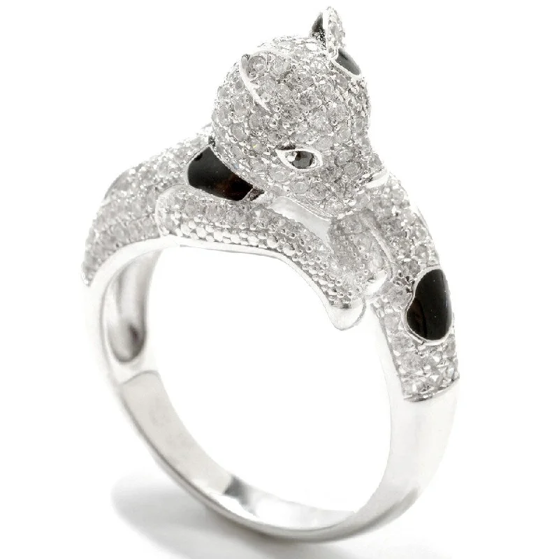 Women’s gemstone ring-Sterling Silver 1.92ctw White Natural Zircon & Black Spinel Ring