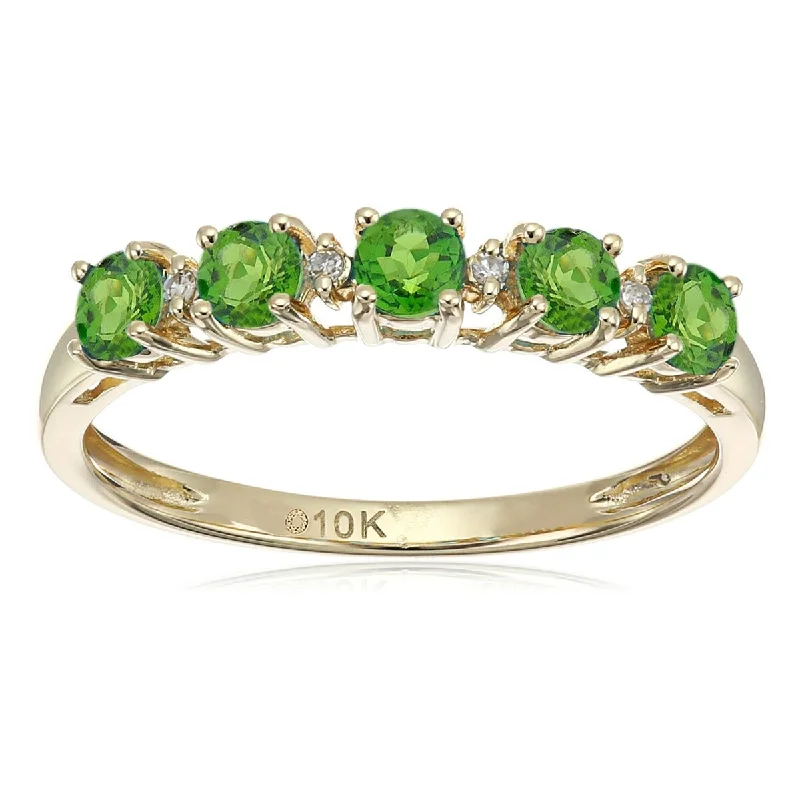 Women’s luxurious ring-10K Gold Chrome Diopside and Diamond Ring