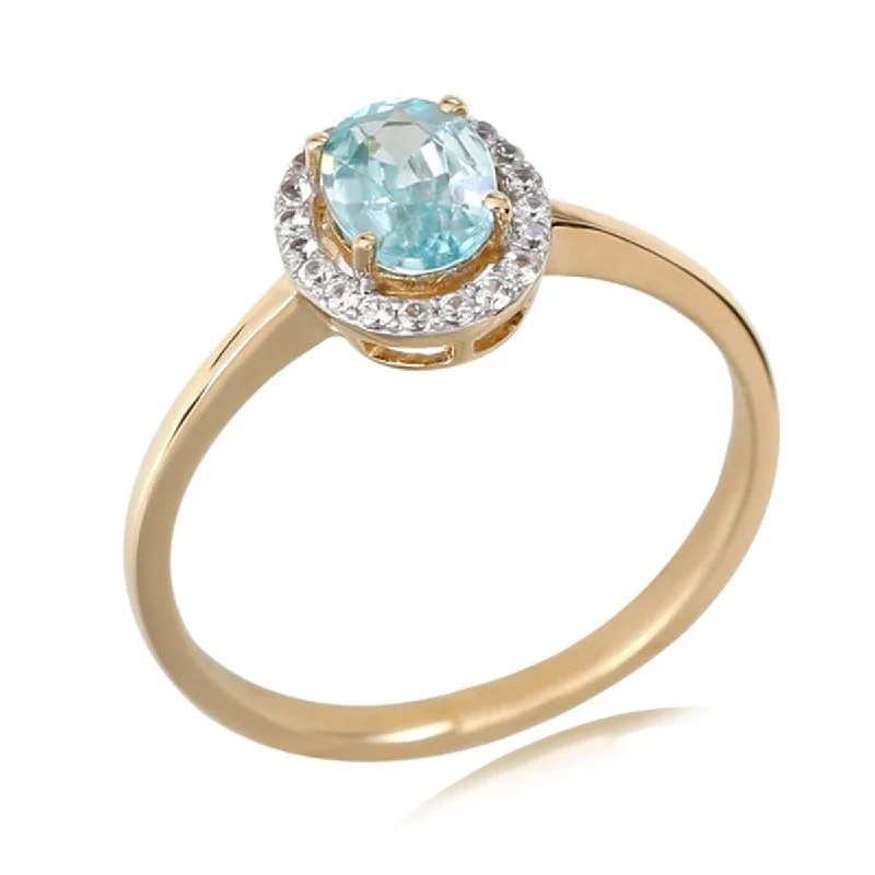 Women’s emerald-cut ring-14kt Yellow Gold Blue Zircon and White Natural Zircon Ring