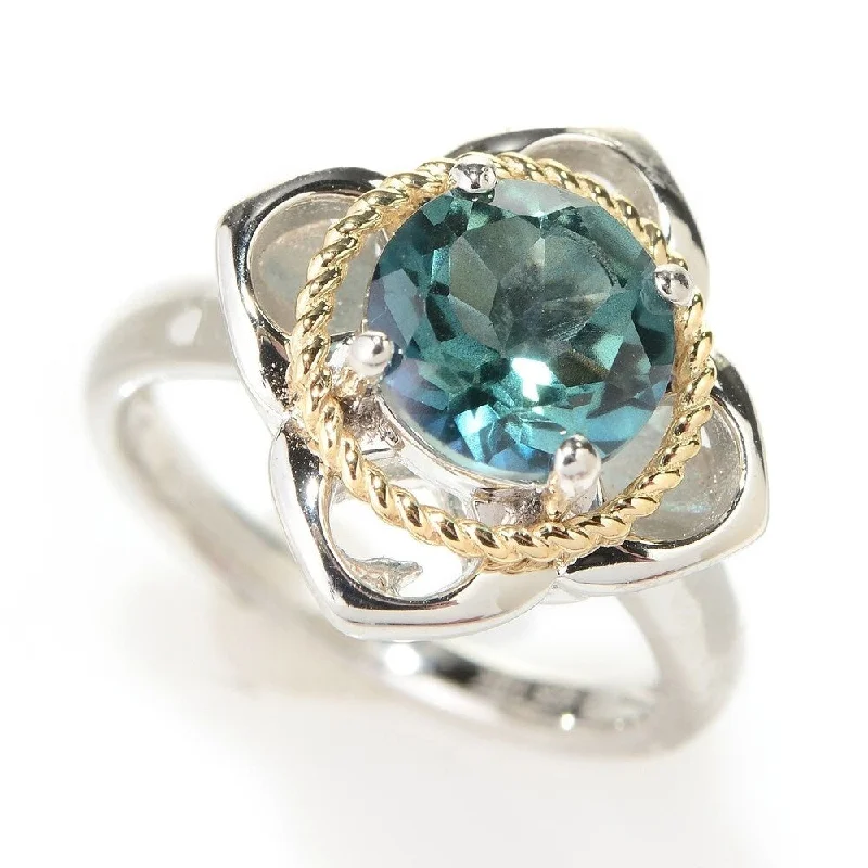 Women’s emerald ring-Two-tone Sterling Silver and 14k Topaz Flower Ring