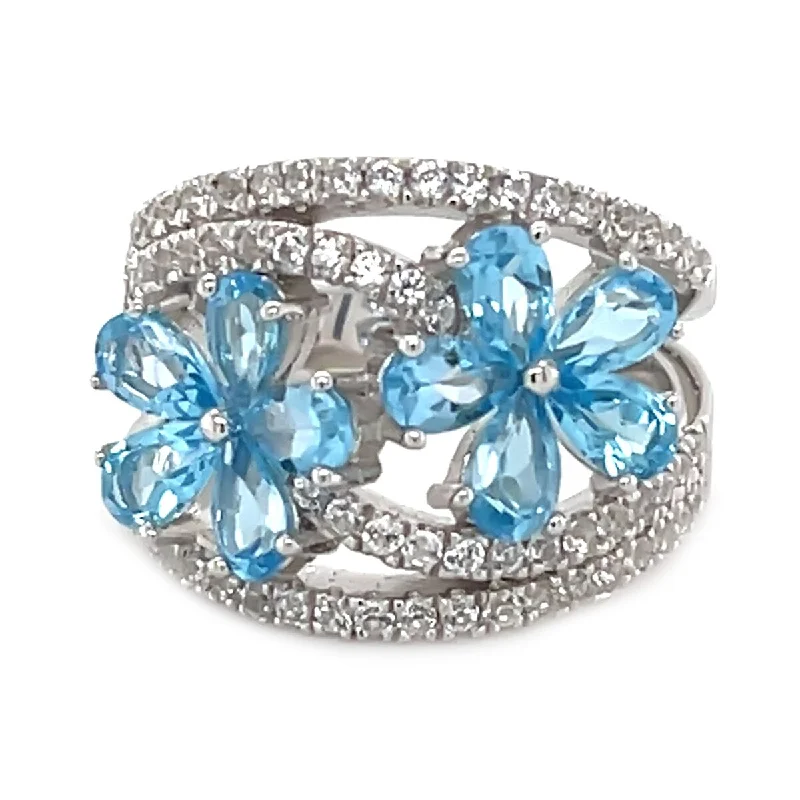 Women’s diamond ring-925 Sterling Silver Swiss Blue Topaz Ring