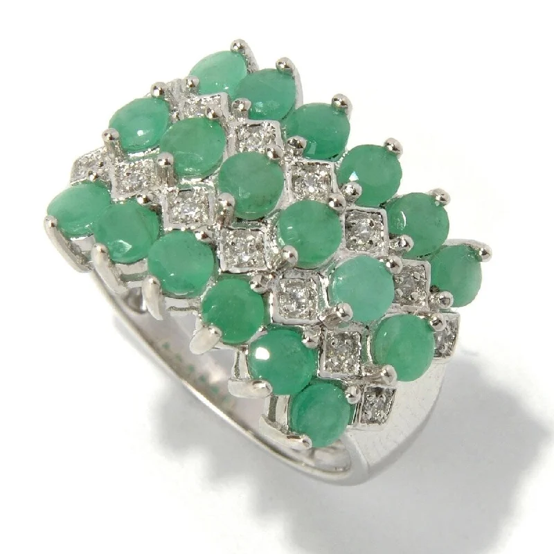 Women’s carved ring-Platinum O/ Silver 2.17Ctw Sakota Emerald Cluster Ring