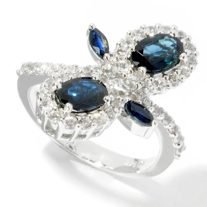 Women’s wedding ring set-Sterling Silver Blue Sapphire and Created White Sapphire Ring