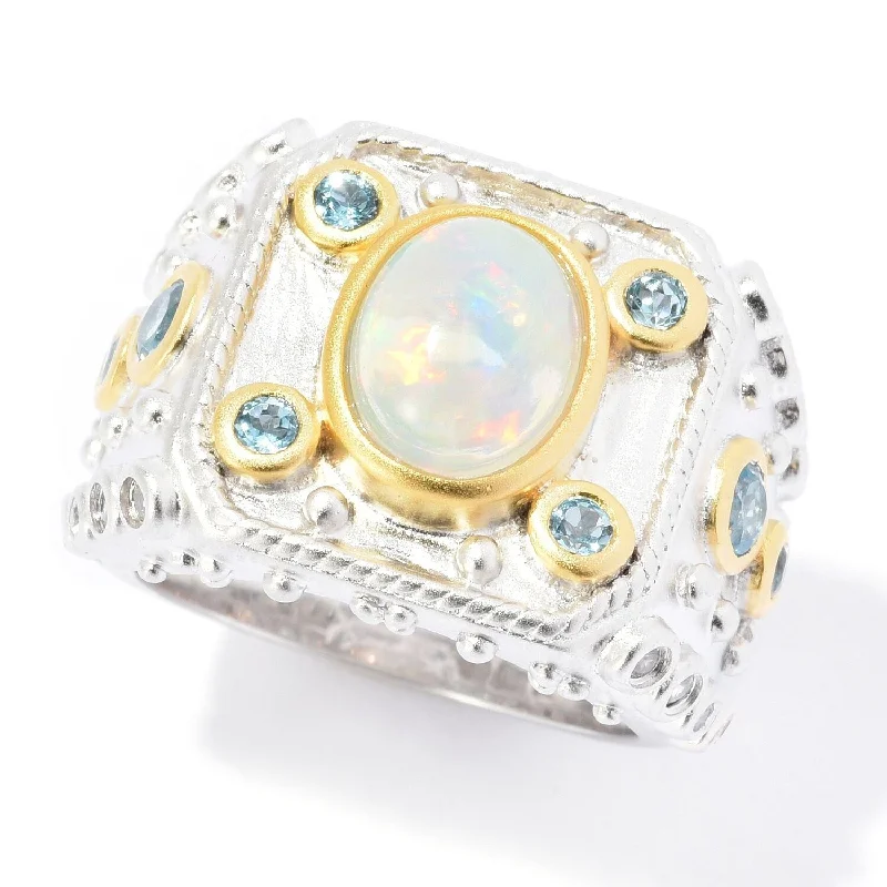 Women’s vintage-inspired ring-Dallas Prince Designs Sterling Silver Ethiopian Opal, Swiss Blue Topaz & White Zircon Ring