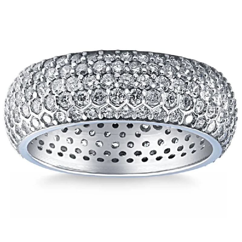 Women’s geometric ring-3 1/2ct Pave Diamond Wide Eternity Ring White Gold Lab Grown