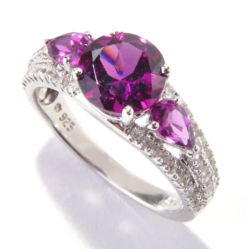 Women’s round diamond ring-Platinum O/ Silver 2.93Ctw Rhodolite Garnet Ring