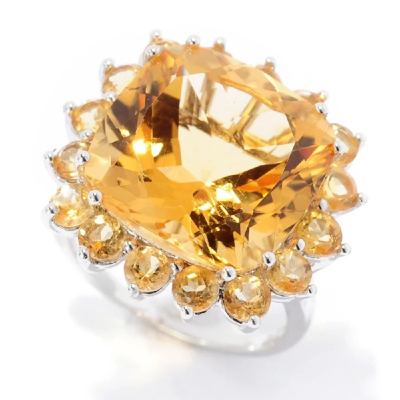 Women’s unique ring-Sterling Silver 11.40ctw Citrine Halo Ring