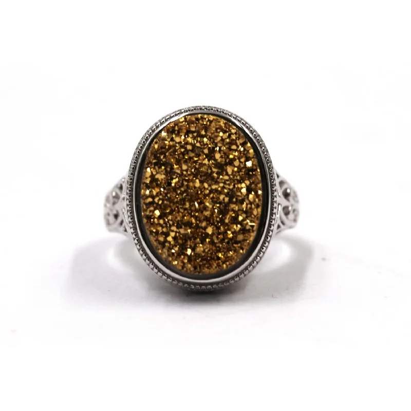 Women’s eternity ring-925 Sterling Silver Golden Drusy Ring