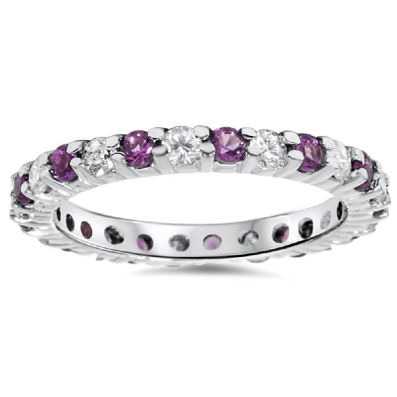 Women’s silver stackable ring-1 1/2ct Diamond & Amethyst Eternity Stackable Ring White Gold