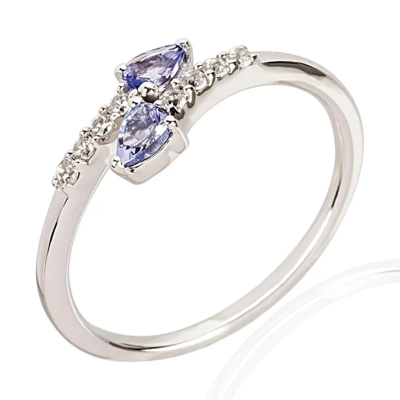 Women’s halo ring-925 Sterling Silver Tanzanite Bypass Ring