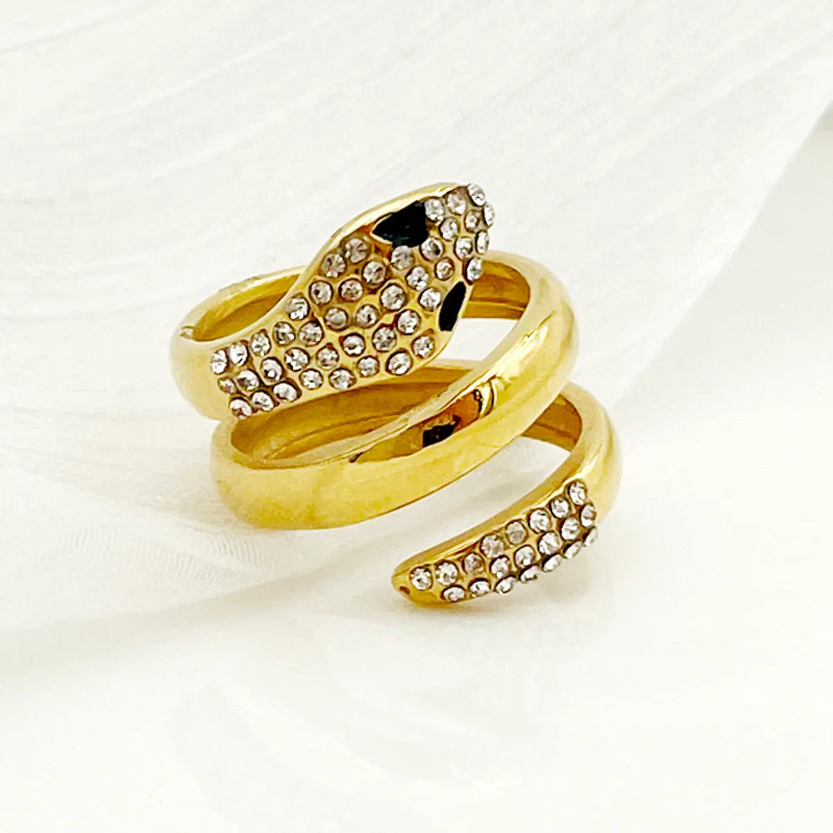 Women’s designer ring-Retro Streetwear Snake Stainless Steel Plating Inlay Zircon Gold Plated Rings