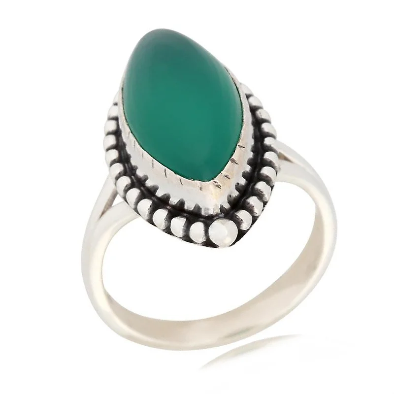 Women’s cubic zirconia ring-925 Sterling Silver Green Onyx Solitaire Ring