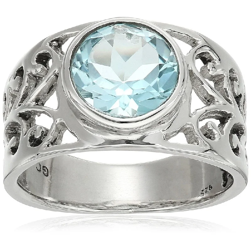 Women’s black diamond ring-Sterling Silver Sky Blue Topaz Solitaire Ring, Size 7