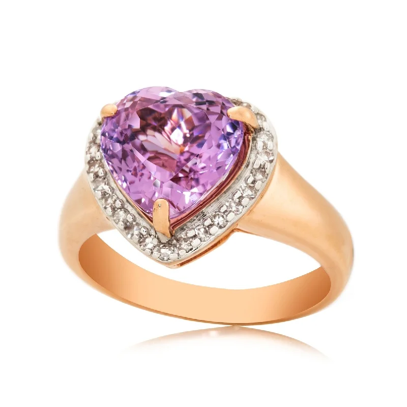 Women’s heart-shaped ring-14Kt Rose Gold Kunzite and White Natural Zircon Ring