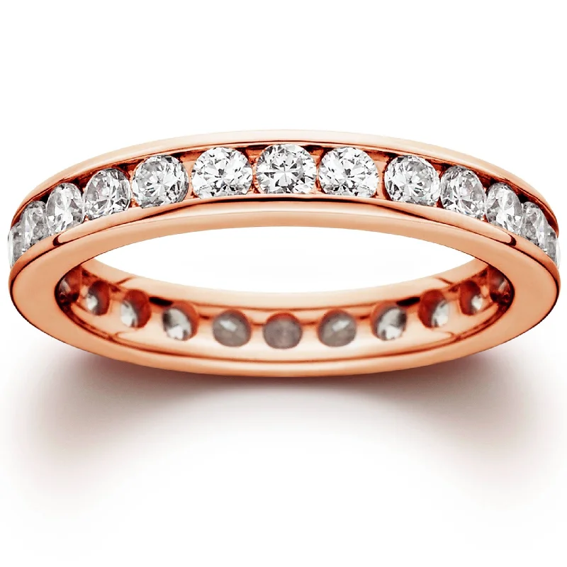 Women’s birthstone ring-1 1/2ct Channel Set Diamond Eternity Ring Rose Gold