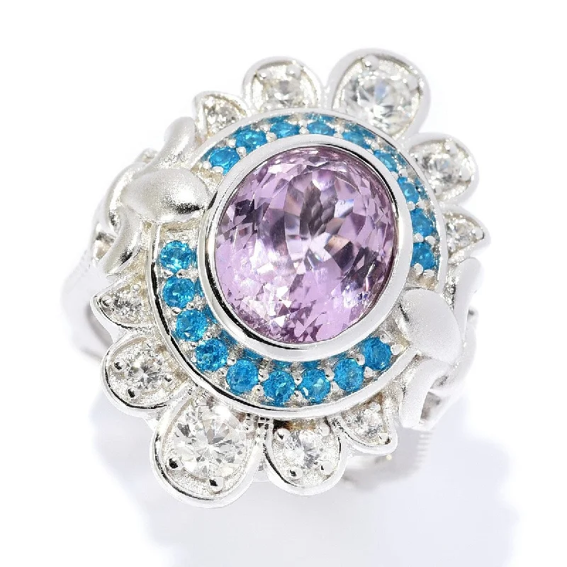 Women’s sparkling ring-Dallas Prince 4.10ctw Sterling Silver Kunzite, Neon Apatite & White Zircon Ring