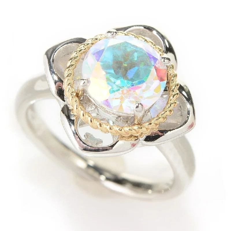 Women’s modern ring-Two-tone Sterling Silver and 14k Topaz Flower Ring