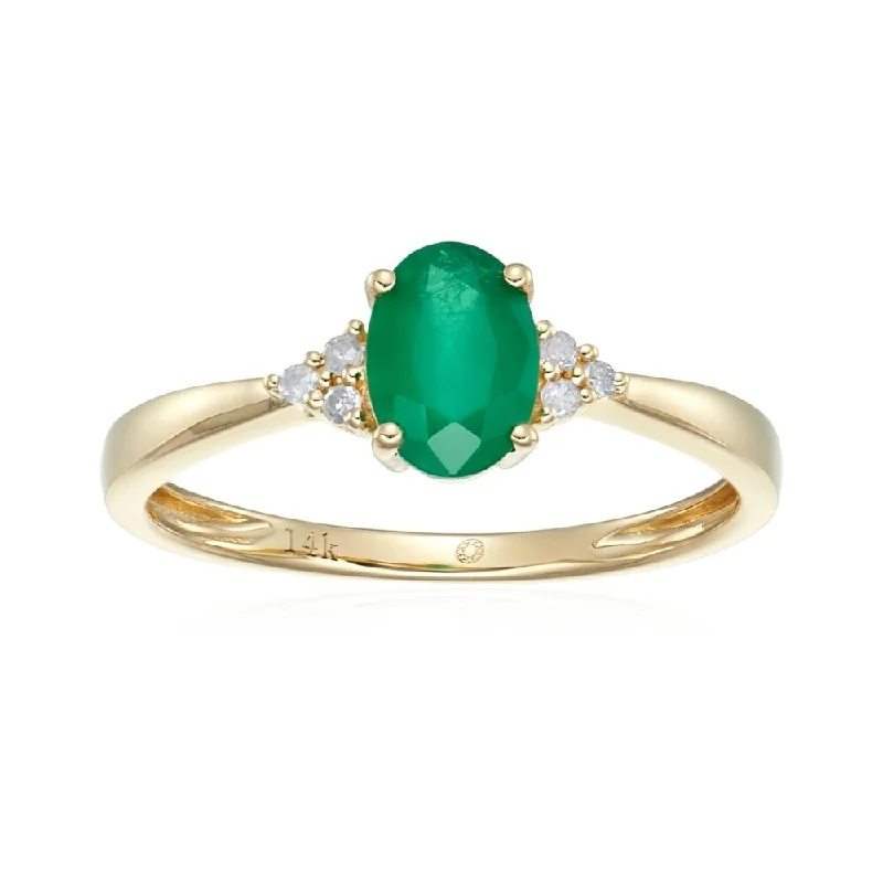 Women’s wedding set ring-14k Yellow Gold Emerald & Diamond Ring