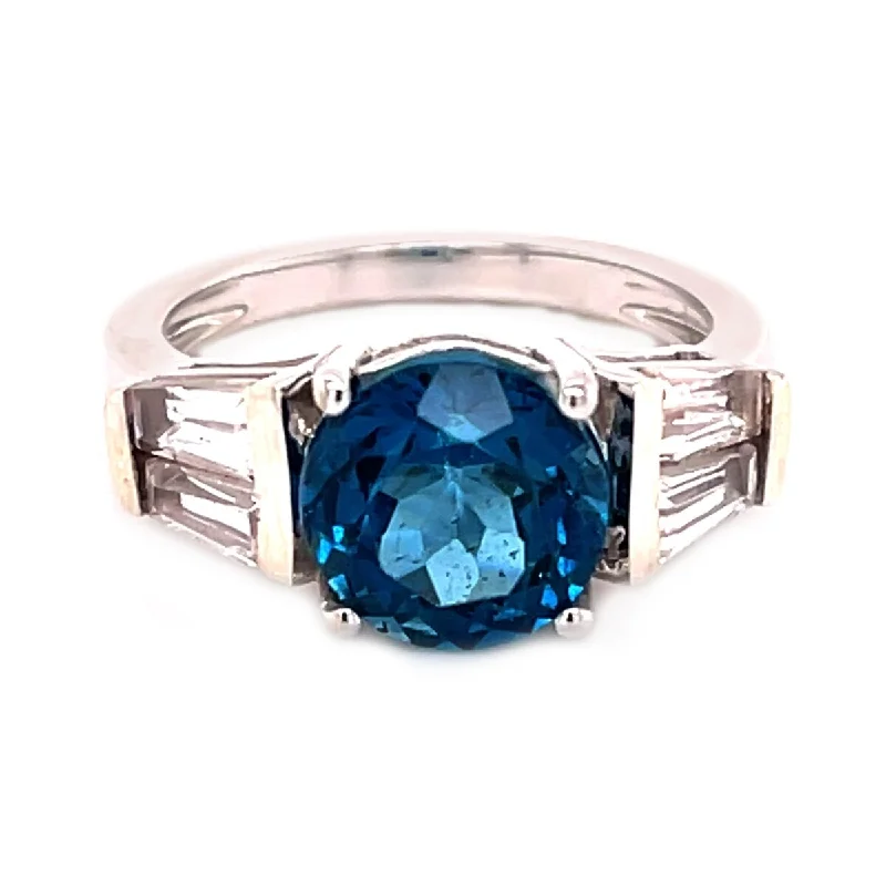 Women’s two-tone ring-925 Sterling Silver London Blue Topaz and White Topaz Gemstone Solitaire Ring