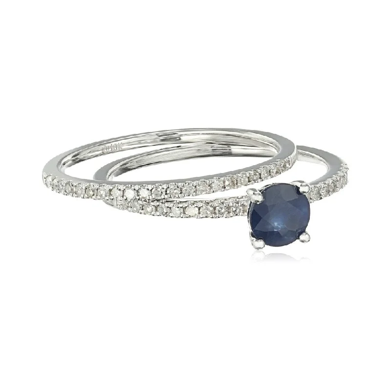 Women’s rose gold wedding ring-10k White Gold Genuine Blue Sapphire & Diamond Stackable Ring