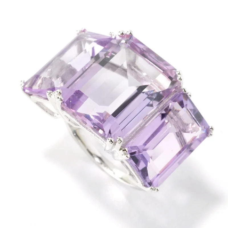 Women’s oval ring-Sterling Silver Emerald-cut Pink Amethyst Ring