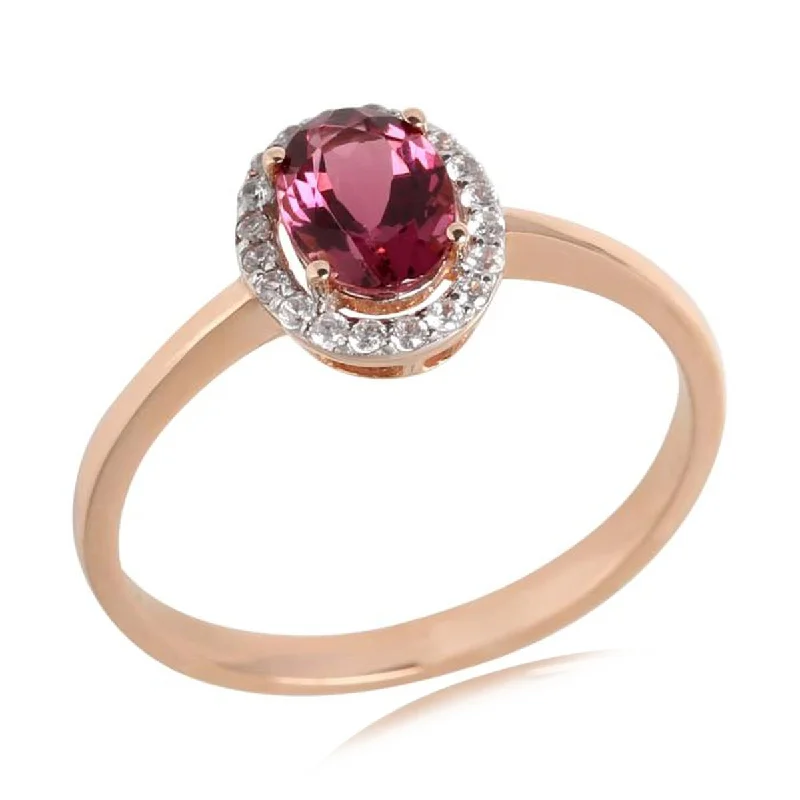 Women’s diamond engagement band-14Kt Rose Gold Pink Tourmaline and White Zircon Gemstone solitaire Ring