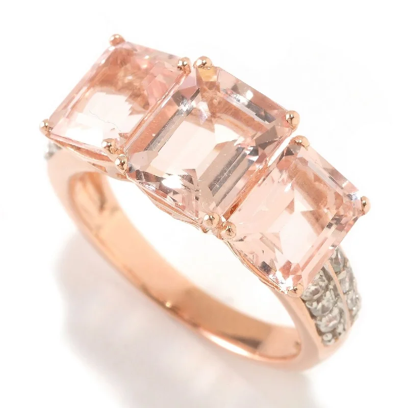 Women’s men’s ring-925 Sterling Silver Morganite and White Natural Zircon 3-Stone Ring