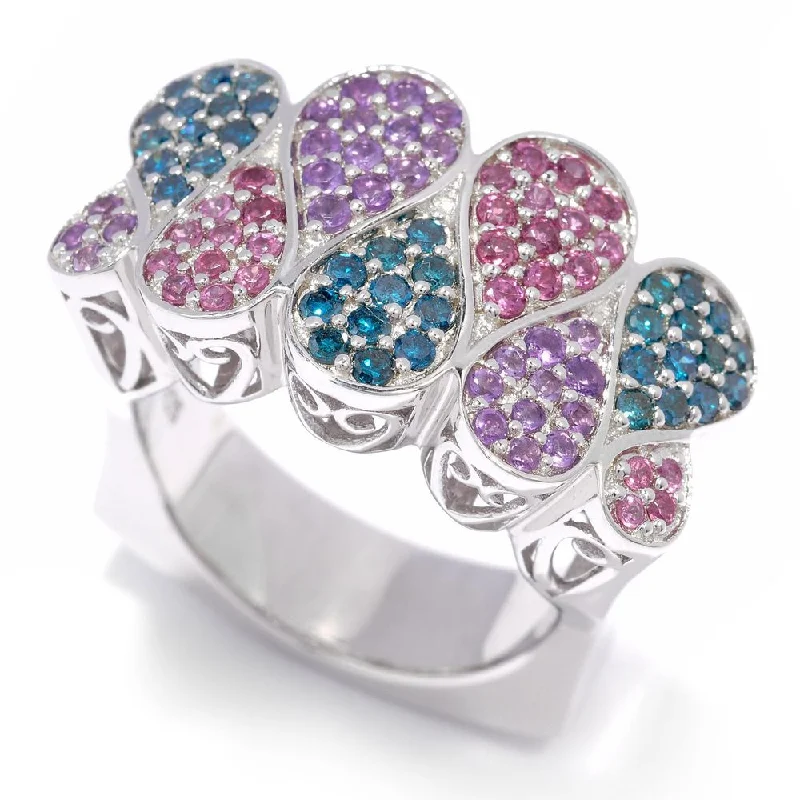 Women’s rose gold ring-Sterling Silver 1/2ct TDW Blue Diamond, Amethyst and Rhodolite Ring