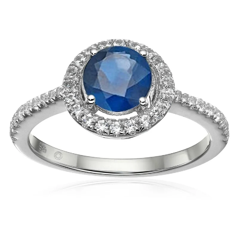 Women’s vintage wedding ring-925 Sterling Silver Blue Sapphire and Created White Sapphire Ring