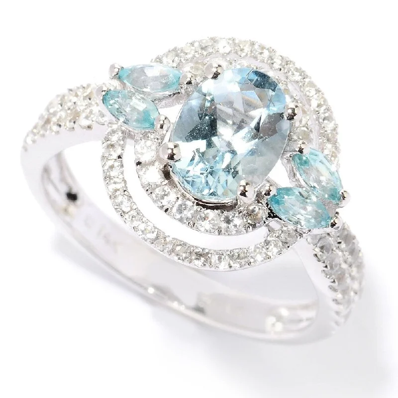 Women’s infinity ring-14k White Gold Aquamarine, Blue Zircon and White Sapphire Ring