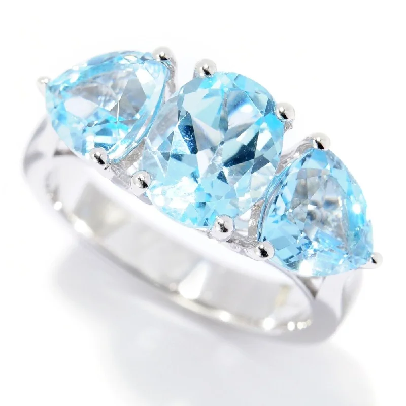 Women’s geometric ring-Sterling Silver Oval & Trillion Swiss Blue Topaz Ring