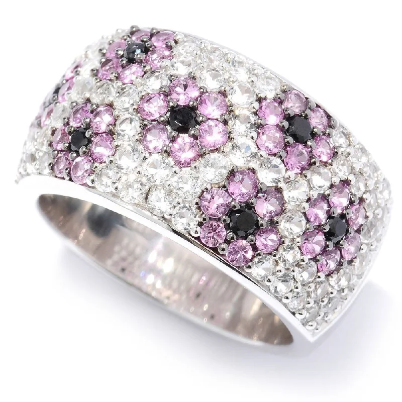 Women’s pearl engagement ring-Sterling Silver 2.56ctw White Topaz, Spinel & Pink Sapphire Ring