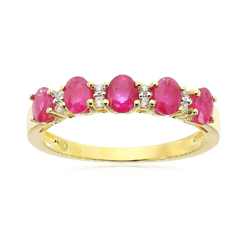 Women’s vintage engagement ring-Yellow Gold-Plated Silver Burmese Ruby & White Zirconia Ring