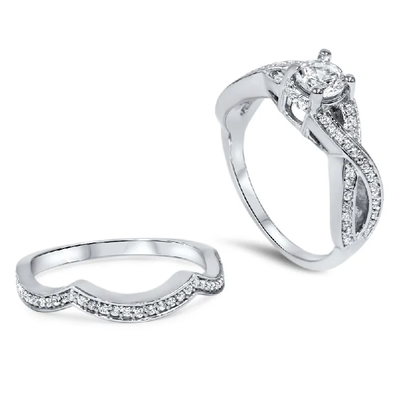 Women’s vintage-inspired ring-14k White Gold 1 1/10ct TDW Diamond Twisted Shank Bridal Ring Set