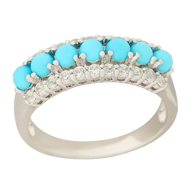 Women’s platinum diamond ring-925 Sterling Silver Sleeping Beauty Turquoise and White Natural Zircon Ring