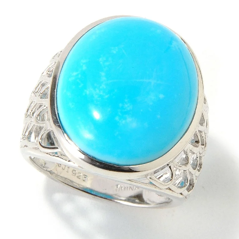 Women’s wedding band with diamonds-Sterling Silver 20X15 Oval Cab 13.45Ctw Turquoise Ring