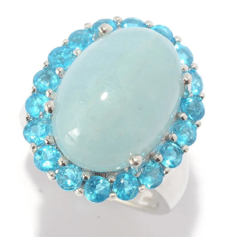 Women’s black diamond ring-925 Sterling Silver Milky Aquamarine and Blue Zircon Gemstone Ring