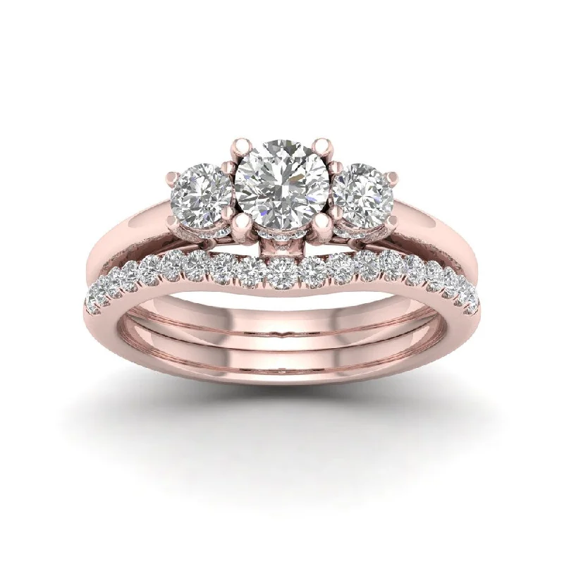 Women’s promise ring-De Couer 1 1/2ct TDW Diamond Three Stone Anniversary Ring Set - Pink