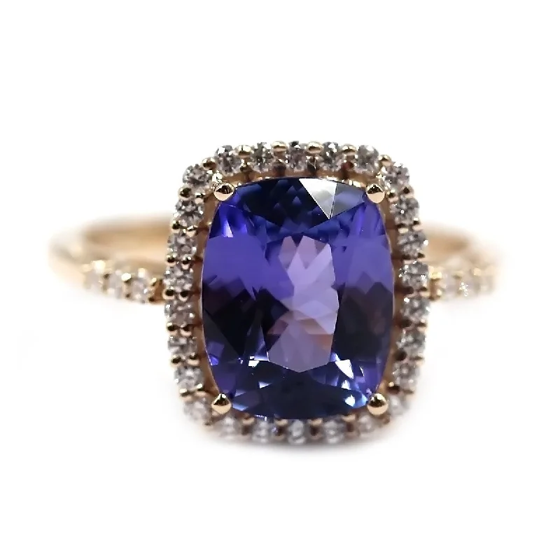 Women’s simple gold ring-14Kt Yellow Gold Tanzanite and Diamond Ring