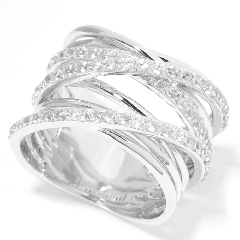 Women’s diamond engagement band-Sterling Silver 1.13ctw Round White Zircon Overlapping Ring