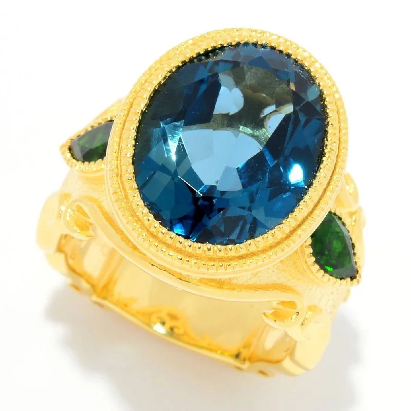 Women’s emerald ring-13.20ctw London Blue Topaz & Chrome Diopside Etruscan Ring