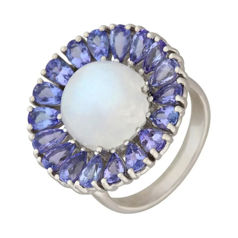 Women’s fine diamond ring-925 Sterling Silver Rainbow Moonstone and Tanzanite Ring