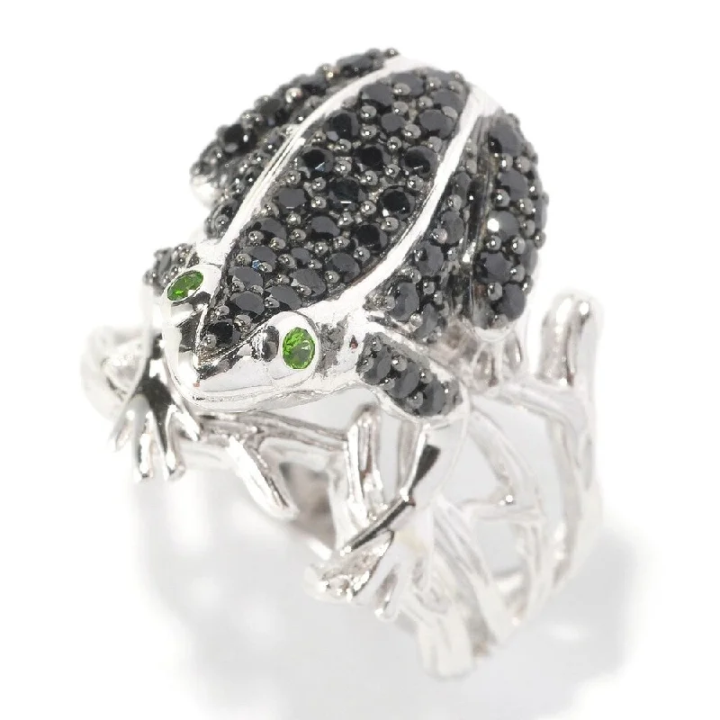 Women’s oval ring-925 Sterling Silver Black Spinel and Chrome Diopside Ring