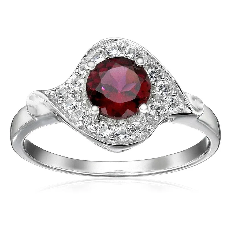 Women’s wedding ring with diamonds-Sterling Silver Rhodolite and Created White Sapphire Ring Size - 7