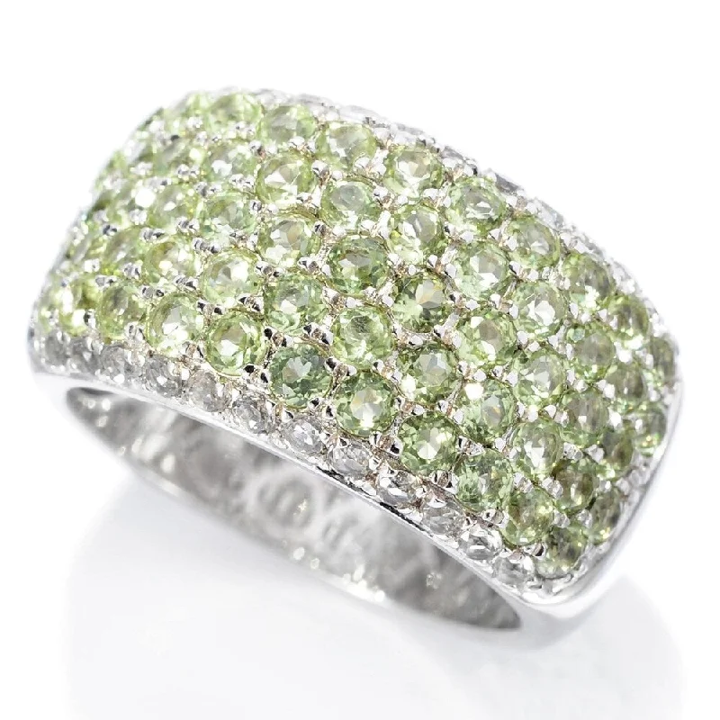 Women’s sapphire ring-Sterling Silver Round 2.64ctw Peridot & White Topaz Wide Band Ring