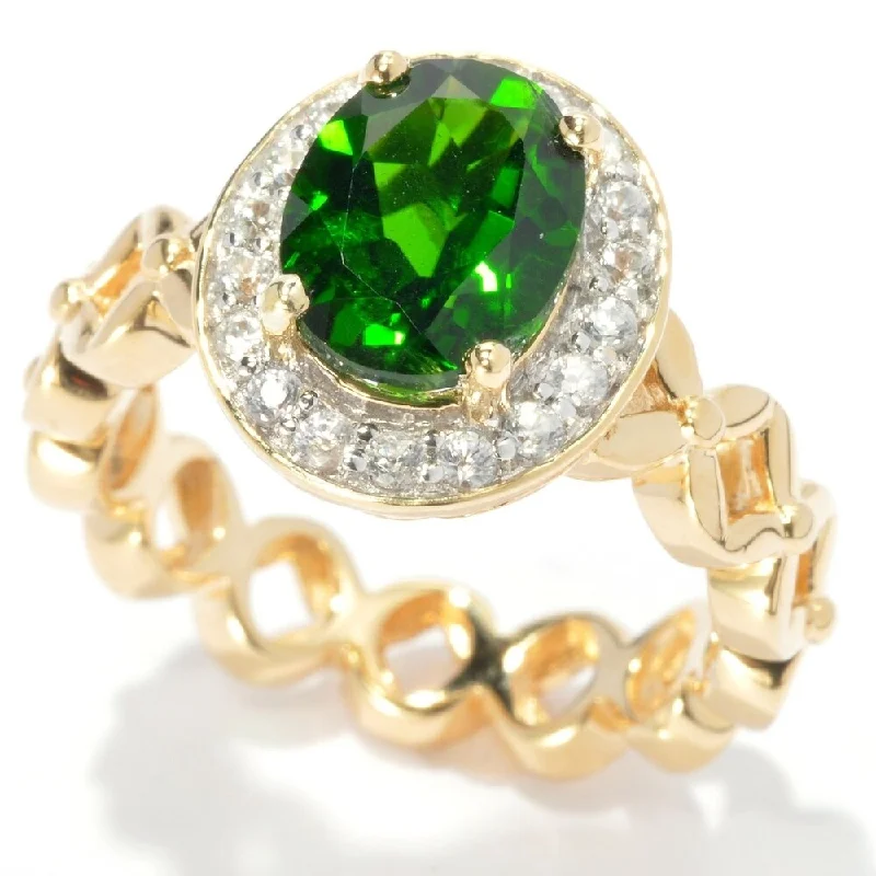 Women’s diamond cluster ring-18K Yellow Gold Silver 2.74Ctw Chrome Diopside Solitaire W/ Accent Ring