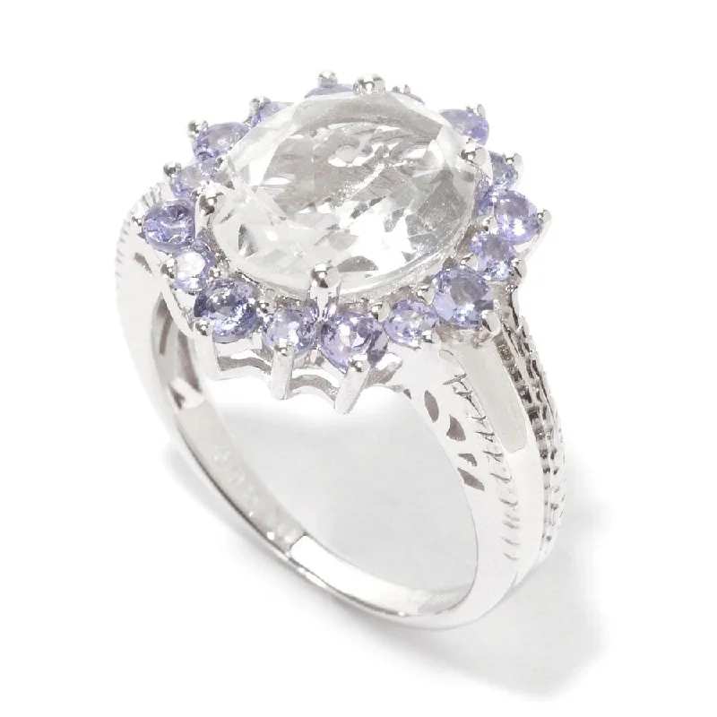 Women’s double ring-925 Sterling Silver Tanzanite and White Topaz Cocktail Ring