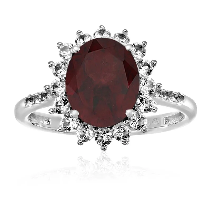 Women’s birthstone ring-925 Sterling Silver Red Garnet and Created White Sapphire Ring